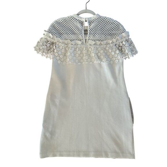 Self-Portrait Floral Frill Mini Dress White Sz 8 Romantic Feminine - Picture 8 of 15